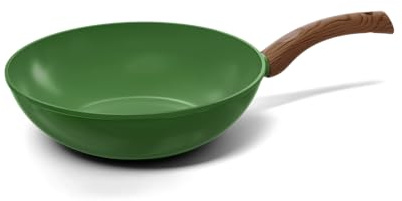 Cook&Pan Wokpfanne Induktion 30cm - Wok Pfanne mit [Greenshield] Antihaftbeschichtung PFAS & Teflon-frei - Tiefe Bratpfanne (9,5cm) Non Stick Pan [Ofen- & Spühlmaschinenfest] - Grün