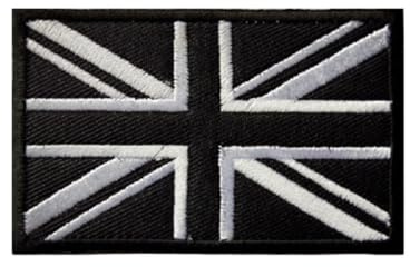 2 x Union Jack Black GB Flag Embroidered Iron On Patch British Emblem UK Great Britain Applique Fabric Badge for Bags Jackets Coats Trousers Hats