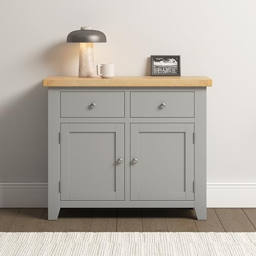 Seconique Windsor Fully Assembed 2 Door 2 Drawer Sideboard in Grey/Oak