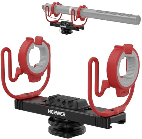 NEEWER Mikrofon Shock Mount, verstellbare Cold Shoe Microphone Halterung für Kamera, Boom Stange, Stativzubehör kompatibel mit Rode NTG Series Sennheiser MKE600 Audio Technica AT875R, MH2