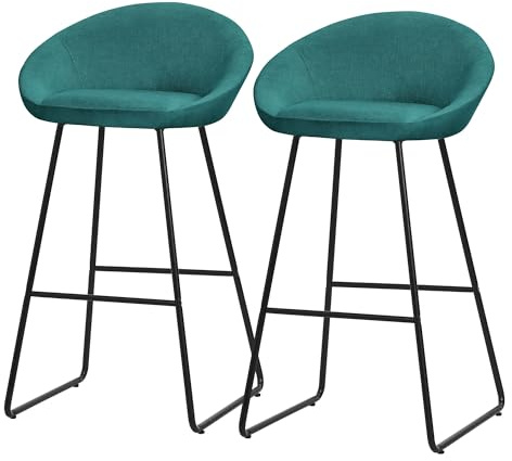 ML-Design Barhocker 2er Set Petrol 75 cm hoch mit Stoffbezug, Gepolsterte Barstühle mit Stahlgestell, Küchenstühle mit Rückenlehne und Fußstütze, Tresenhocker Küchenhocker Bistrohocker Thekenhocker