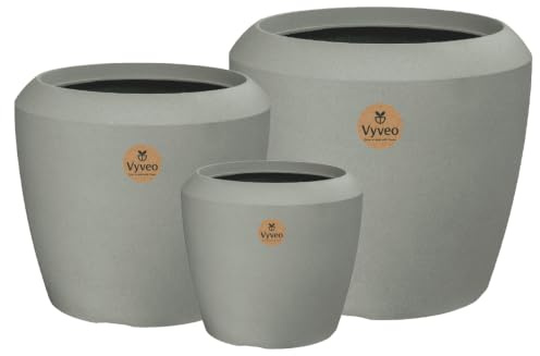 Vyveo - Blumentopf Liora - 3er-Set - Grau - Blumentopf für den Innen- und Außeneinsatz - Übertopf - Pflanztopf - Pflanzgefäß