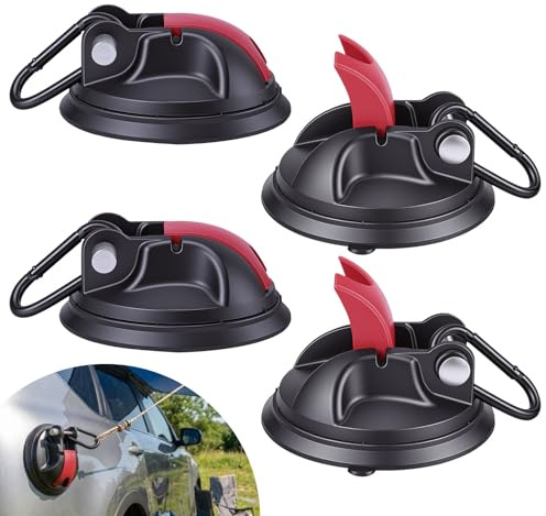 4 Pezzi Ganci a Ventosa, per Camping, Fissaggio Senza Foratura per Camper, Tenda, Caravan, Vetro e Piastrelle, Ventose Forti con Anello D e Alta Capacità di Carico