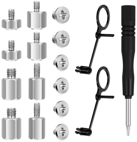 19 Pcs Stainless Steel M.2 SSD Screws Kit, NVMe Screws with Screwdriver & Clips M2 Standoffs for Laptop PC Repair, Hardware Replacement Set for Universal Motherboard (Silver/Black)