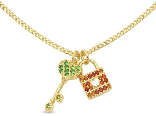 GocciAzzurra - Collana da Donna Unlock your Heart, Collana Chiave e Lucchetto con Pietre Colorate, Gioiello Made in Italy, Protezione E-Coating, Color Argento e Oro