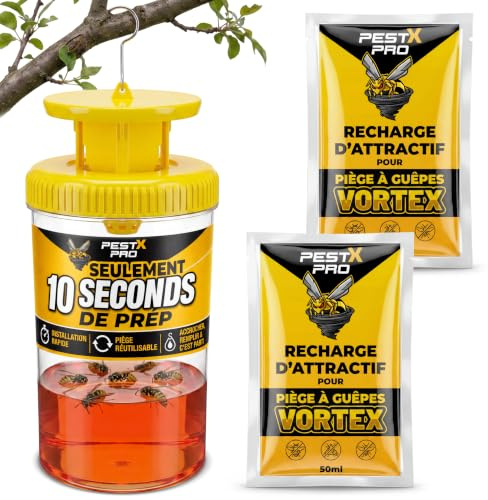 Pest X Pro Vortex Trappola per Vespe da Esterno Riutilizzabile | 2 Bustine di Esca Incluse · Cattura Calabroni e Insetti Volanti · Atossica e Pronta All'uso