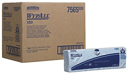 WypAll X80 Farbcodierte Reinigungstücher 7565 – Blau – 10 Packungen x 25 Wischtücher für hohe Beanspruchung (insges. 250)