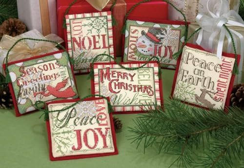 Dimensions - Counted Cross Stitch Kit - Christmas Sayings Ornaments - 08827 - Arts and Crafts for Adults - 14 Count Aida - Set of 6