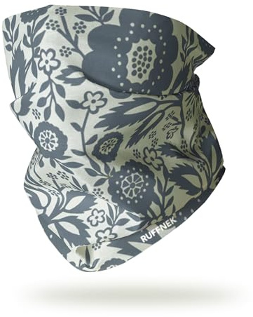 Ruffnek Blue Grey Green Flower Print Multifunctional Neck Gaiter Snood | Lightweight Breathable Tube Neckwarmer For Women, One Size, Floral Headwear, Gardening, Walking, Cycling, Yoga, Everyday Wear