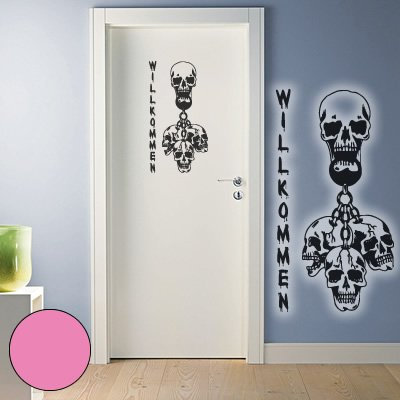 Klebesüchtig A161 Türtattoo - Wandtattoo Willkommen - Skull 60cm x 32cm rosa - Dekoration - Bad - Wohnzimmer - Aufkleber - Wandsticker