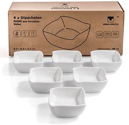 Lot de 6 coupelles à sauce, Porcelaine, blanc, 6,3 x 6,3 x 2,7cm Nami