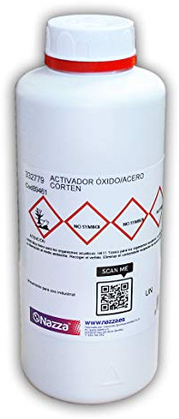 Convertidor o Activador de Óxido para Superficies Metálicas, Hierro y Acero Corten NAZZA - Consigue bonitos efectos decorativos de tipo Acero Corten y Protege la pieza - 1 Litro