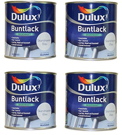 4 x 250ml Dulux Buntlack Seidenmatt innen/außen 1 L Farbwahl, Farbe:Skandinavien Blau