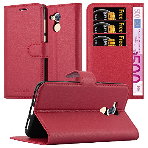Cadorabo Hülle kompatibel mit Honor 6A Handyhülle aus Premium Kunst Leder Flip Klappbare Stoßfeste Magnetische [Standfunktion] [Kartenfächern] Cover Hülle für Honor 6A Tasche in Rot