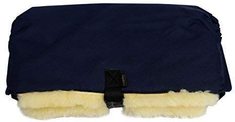 Lammfell - HANDWÄRMER FÜR KINDERWAGEN Muff für Buggy Jogger mit echtem Merino Lammfell Farbe Blau/Gelb