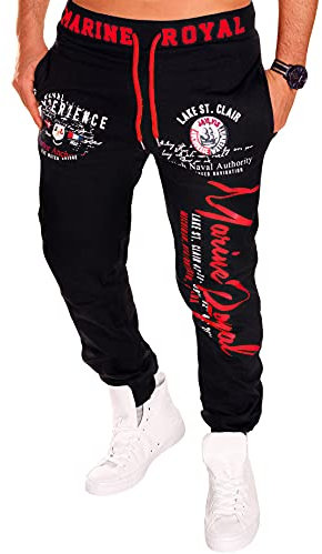 Jaylvis Herren Jogginghose lang Baumwolle Sweatpants H.512 (DE/NL/SE/PL, Alphanumerisch, XS, Regular, Regular, Schwarz-rot)