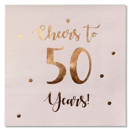 Cheers to 50 Years Cocktail Napkins | Happy 50th Birthday Decorations for Men and Women and Wedding Anniversary Party Decorations | 50-Pack 3-Ply Napkins | 5 x 5 inch folded (Pink)