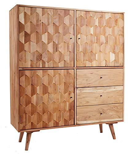 Highboard MYSTIC LIVING - 140cm - natur - Akazie mit Stauraum | Handgefertigtes Unikat, montiert geliefert, Schubladen, pflegeleichte Oberfläche, natürliche Maserung, Eyecatcher, Massivholz
