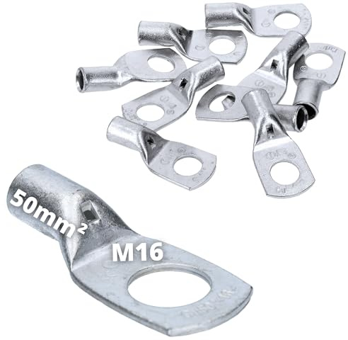 Cembre A10-M16-10x Capocorda Tubolare 50 mm², Occhiello M16 in Rame | Capicorda a crimpare non isolati in rame stagnato elettrolitico con foro di controllo per cavi elettrici e auto