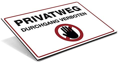 (Weiß, Schild Alu-Verbund 600x400x4 mm) Hinweis-Schild/Text: PRIVATWEG - DURCHGANG VERBOTEN/Schild für Privatgrundstück/Betreten verboten/Kein Durchgang