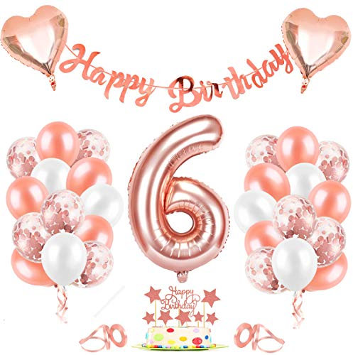 Luftballon 6, Geburtstagsdeko 6 Jahr Mädchen, 6 Geburtstag Mädchen Rosegold, Luftballons 6Geburtstag Deko, Happy Birthday Girlande Folienballon Zahl 6 Rose Gold, Zahlenballon 6 Ballon für Frauen