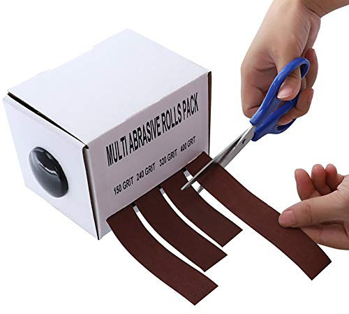 Schleifpapier mit Spender, Schleifpapierrolle, Körnung 150, 240, 320, 400, Schleifpapier mit Spender, ziehbare Schmirgeltuchrolle, Metall, Glas, Tischlerei, Schleifband (25 mm x 6 m Rolle)