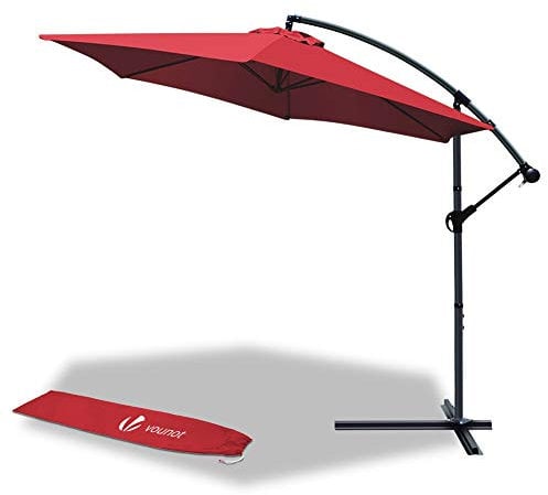 VOUNOT 300 cm Parasol Excentrico, Sombrilla de Jardín con Manivela y Funda Protectora, Protección UV, Rojo