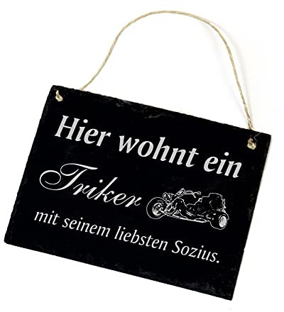 Schiefertafel graviert mit Spruch - Hier wohnt ein TRIKER mit seinem liebsten Sozius - Trike Schiefer Schild 22x16cm | Dekolando Home Accessoires