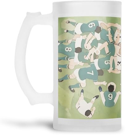 M & G Mustard & Gray Frosted Beer Stein 450ml Freezer Beer Glass, Frosted Glass Tankard for Ice Cold Drinks, Beer Mug for Lager, Ale, Stout (Rugby)