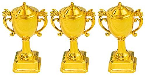Amosfun 3pcs Mini Trophies Cup Winner Award Trophies Cupcake Topper for Football, Soccer, Baseball, Carnival Prize, Party Favors, Golden,8.5X5X5cm,F4275AN6K150KSQ8K