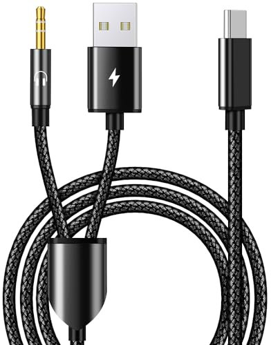 Mxcudu USB C to 3.5mm Aux Cable, 2 in 1 Car Stereo Aux Headphone Jack Cable with USB C Charging, Compatible with iPhone 16/16Pro Max/15/15Pro, Galaxy S24 Ultra/S24/S23/S22/S21FE, Pixel 8/7/6