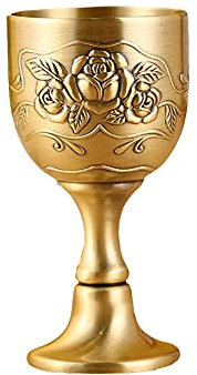FIYSON Kelch Vintage Weinglas Metall Kirche Becher Mittelalter Kelch Handgemachte Geprägte Becher Dekor Kupfer Tasse Europäischen Königlichen Kelch für Getränke Bier Whisky Champagner ,8*4 cm (klein)