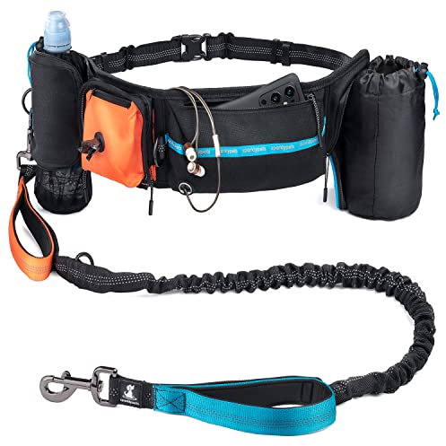 SparklyPets Active Waist Leash for Dog Walking Pack - Hands Free Dog Leash for Medium & Large Breeds - Complete Gear with Phone Holder, Detachable Dog Poop Bag, Dog Treat Pouch and Bottle Holder