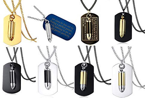aplusashop ID Dog Tag + Patrone Anhänger + Kette + Gravur nach Wunsch Verschiedene Modelle (Patrone schwarz-silber, Silber)