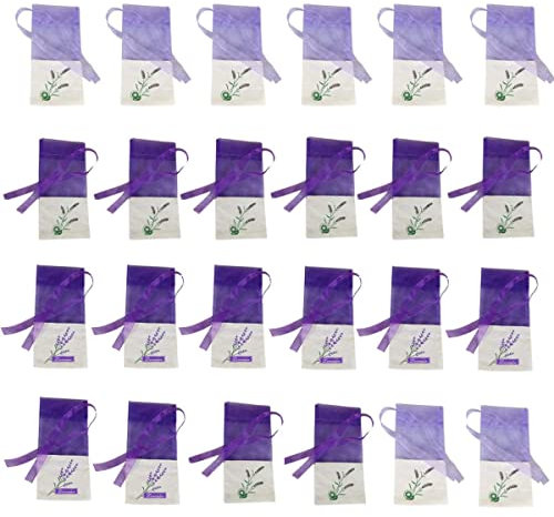 Lavendelbeutel 24 Stück, 24 Stück Leere Beutel Lila Kordelzug Gaze Baumwolle Lavendelsäckchen lila kleine Gegenstände Aufbewahrungstasche Organza für Lavendel, Gewürze und Kräuter