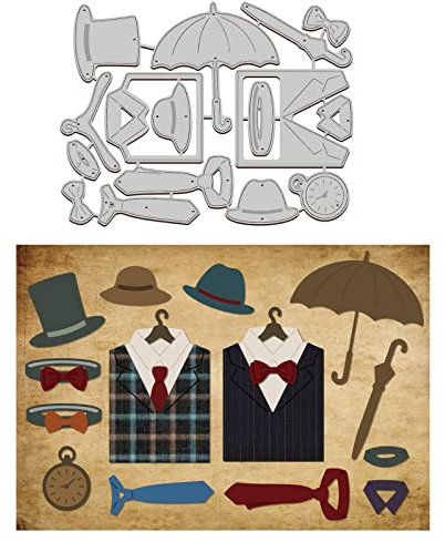 GLOBLELAND Vintage Decor Stanzformen Hut Krawatte Karbonstahl Stanzschablone Regenschirm Uhr Metall Basteln Stanzformen Stanzanzug Metall Prägung Schablone Vorlage für Kartenherstellung Scrapbooking