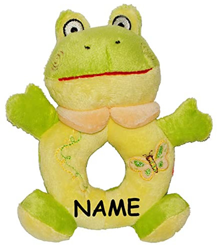 alles-meine.de GmbH Babyrassel/Greifring - Frosch - incl. Name - Rassel aus Plüsch - Ring/Stofftier - Stoffspielzeug - Ringrassel - Baby Klapper Tiere - Kuscheltier - Sch..