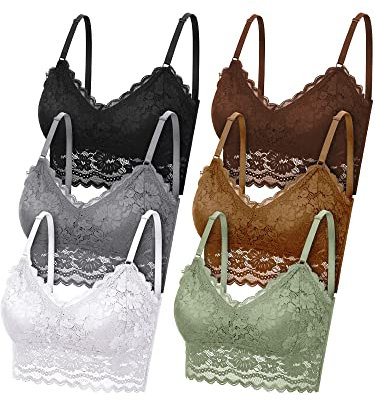 Geyoga 6er Pack Damen Spitzen BH Bralettes mit Blumenmuster Kabellose Ungepolsterte Cami Bustier Spitze BHS mit Trägern (as3, Alpha, l, Regular, Regular)