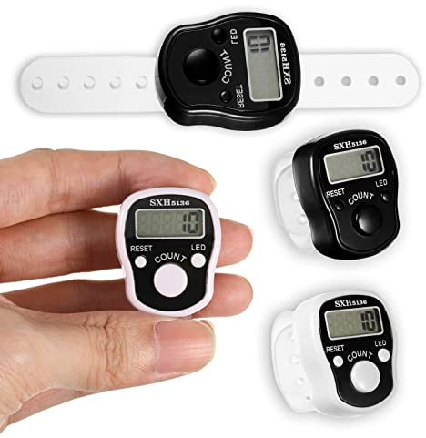 Hand-Fingerzähler, elektronischer Zahlen-Clicker-Zähler, digitaler LCD-Stichzähler, Mini-Reihenzähler zum Stricken, Anzeige 5-stelliger Tasbih-Zähler für Golf-Punktzahl, Schwarz / Weiß, 2 Stück