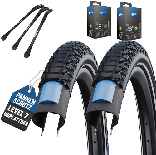 2er Set Schwalbe Reifen Marathon Plus Tour 2022 Smart Guard 28x1,40 Zoll (37-622), 28x1,50 (40-622) oder 28x1,75 (47-622) Schlauch wählbar + Reifenheber (AV-Ventil Schläuche, 28x1,50 Zoll (40-622))