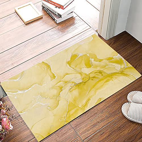 Fußabtreter Gelber Marmor Mit Gold-Silber-Glitter-Spritzer Eingangsmatte Personalisiert Fußmatte Weicher Badvorleger Für Badezimmer Haustür Flur 50X80Cm