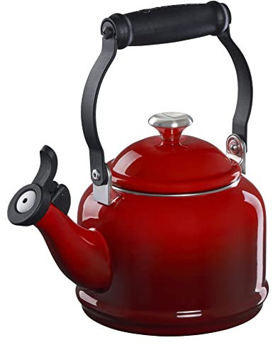 Le Creuset Enamel On Steel Demi Tea Kettle with Metal Finishes, 1.25 qt, Cerise