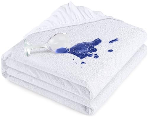 Utopia Bedding Matratzenschoner 160 x 200 x 30 cm Wasserdicht, Viskose, Öko-Tex Zertifiziert, Spannbetttuch, Matratzenbezug, Atmungsaktiv, Rundum elastisch