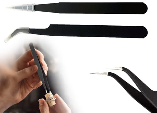 KAPSING Pack de 2 Pinzas de Acero Inoxidable, Pinzas de Pestañas Antiestáticas de Precisión, Pinzas de Punta Recta y Curva de Acero Inoxidable, Pinzas de Extensión de Pestañas (Negro)