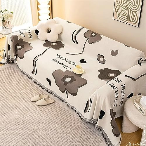 Gualiy Couch Überzug 180x380cm, Blumen mit Buchstaben Bezug Sofa 4 Sitzer Sofa Überzug Abwaschbar Kaffee Sofabezug für Wohnlandschaft
