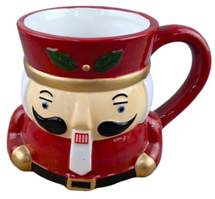 301-400 ml Européen et Américain Créatif Boucle Inverse Peint à la Main Tasse à Eau en Céramique Père Noël en Céramique Gaufrée Décoration de Noël Tasse Casse-Noisette Homme en Bois Tasse