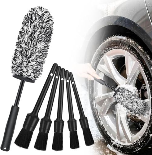 Cepillo Limpieza Coche, 6 Pcs Brochas Detailing Coche, Cepillo de Microfibra para Llantas de Aluminio, Cepillo de Llantas para Limpiar Llantas Delicadas,Ventilación de Aire, Moto, Interior y Exterior