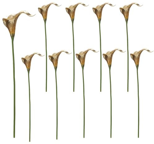 BEIJIALY 10 pcs Artificial Flowers Fake Calla Lily Flowers, Real Touch Calla Lilies Flowers Fake Calla Lily for Table Centerpiece Wedding Bouquet Flowers Arrangement, 14.17 inch(Gold)