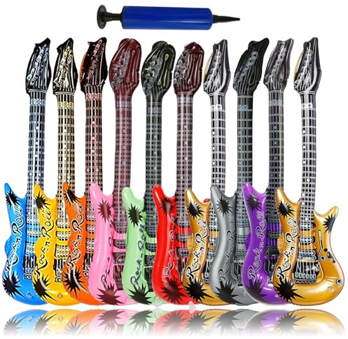 Smilixin Inflatable Guitar Set - 10 Guitars and 1 Inflator, Rock Star Toy, 80s Party Decorations
