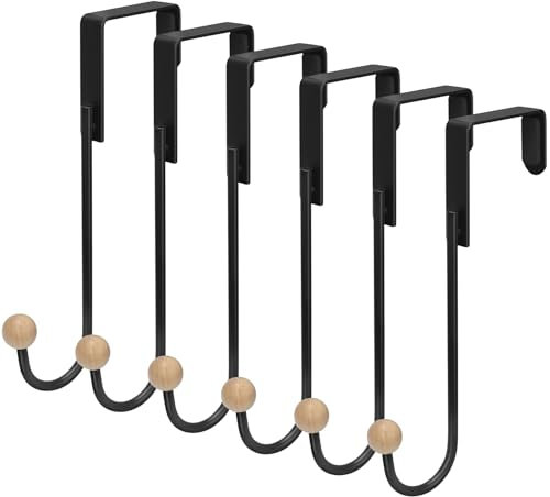 Skycase Over The Door Hooks,6 Pack Door Hangers Hooks,Heavy Duty Hook Coat Rack for Living Room, Bathroom, Bedroom, Kitchen Hanging Clothes, Towels, Hats, Coats, Bags Black